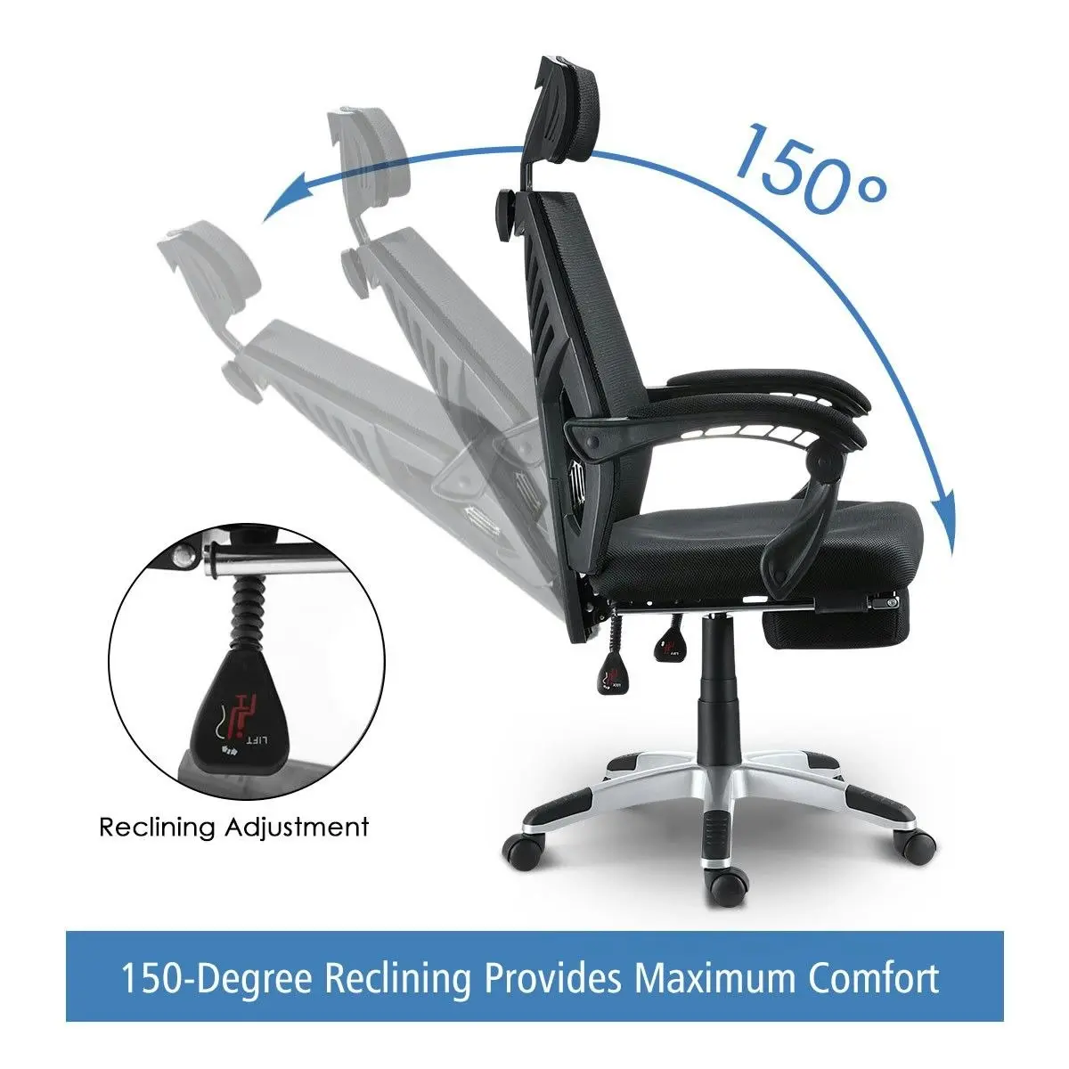 Ausway Executive High Back Mesh Office Computer Chair with Retractable Footrest