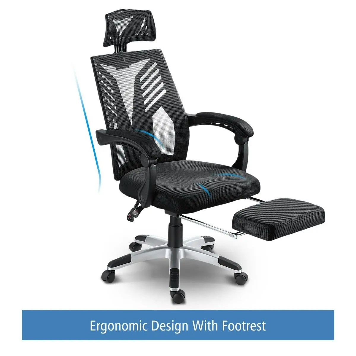 Ausway Executive High Back Mesh Office Computer Chair with Retractable Footrest