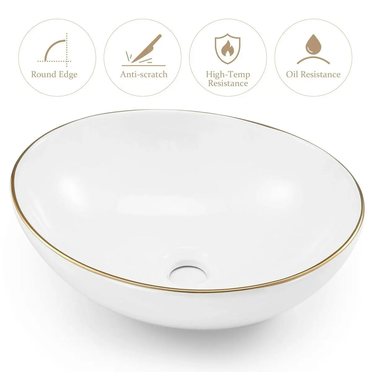 LUXSUITE White Bathroom Sink Vessel Wash Basin Washing Vanity Bowl Above Counter Hand Toilet Bath Countertop Modern Oval Ceramic