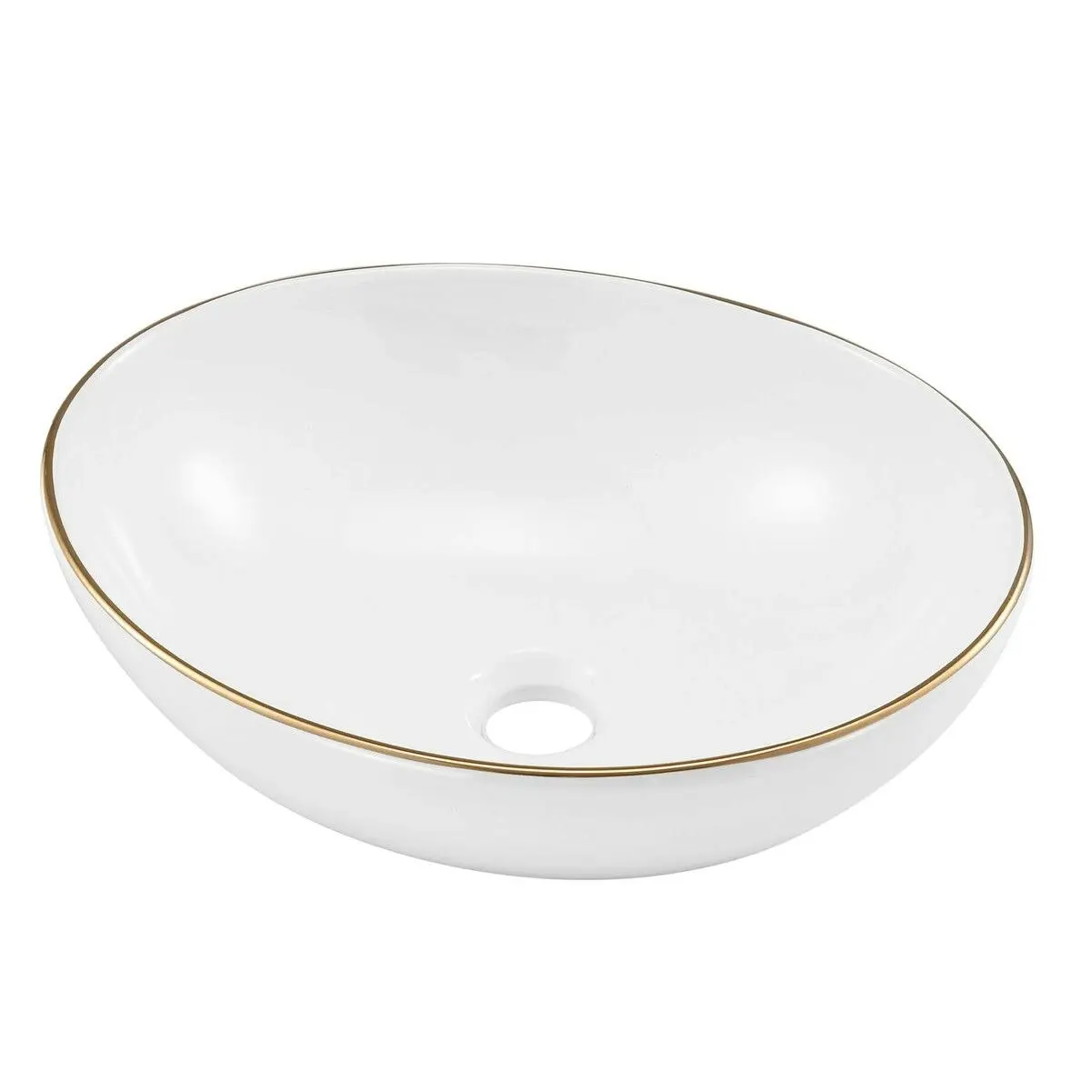 LUXSUITE White Bathroom Sink Vessel Wash Basin Washing Vanity Bowl Above Counter Hand Toilet Bath Countertop Modern Oval Ceramic