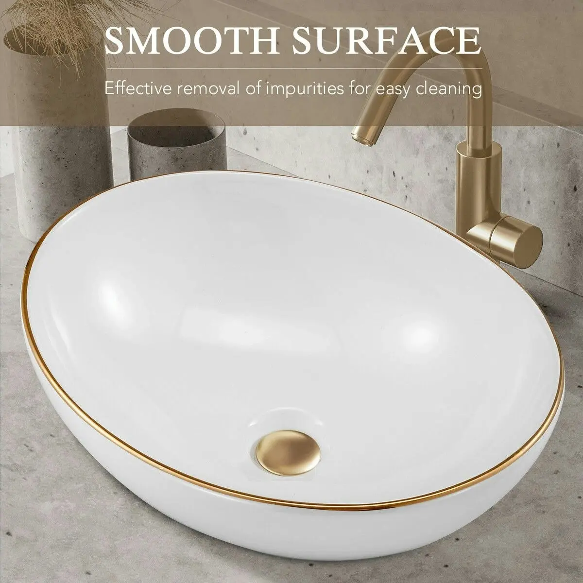 LUXSUITE White Bathroom Sink Vessel Wash Basin Washing Vanity Bowl Above Counter Hand Toilet Bath Countertop Modern Oval Ceramic