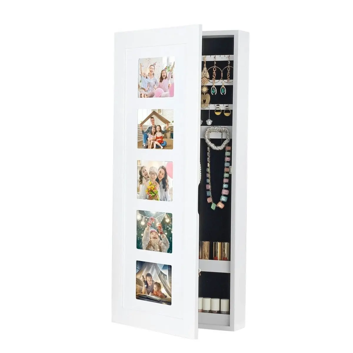 Ausway Wall Hanging Jewellery Cabinet Organizer w/ Photo Frames-White