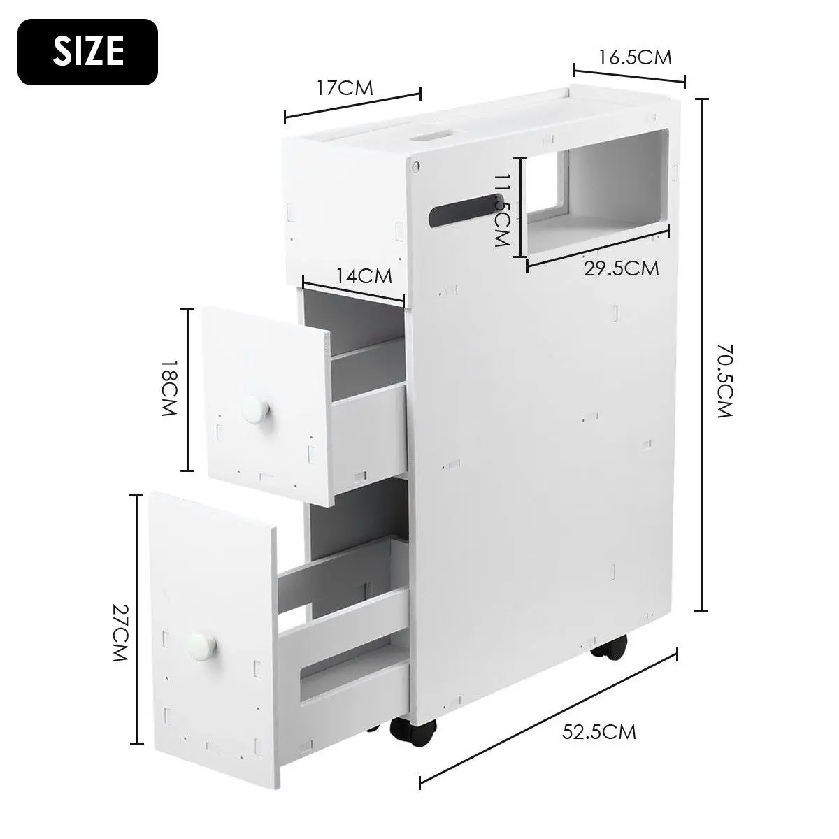 Ausway Wheeled Bathroom Cabinet Storage Drawer Organiser Toilet Caddy Tissue Box Holder