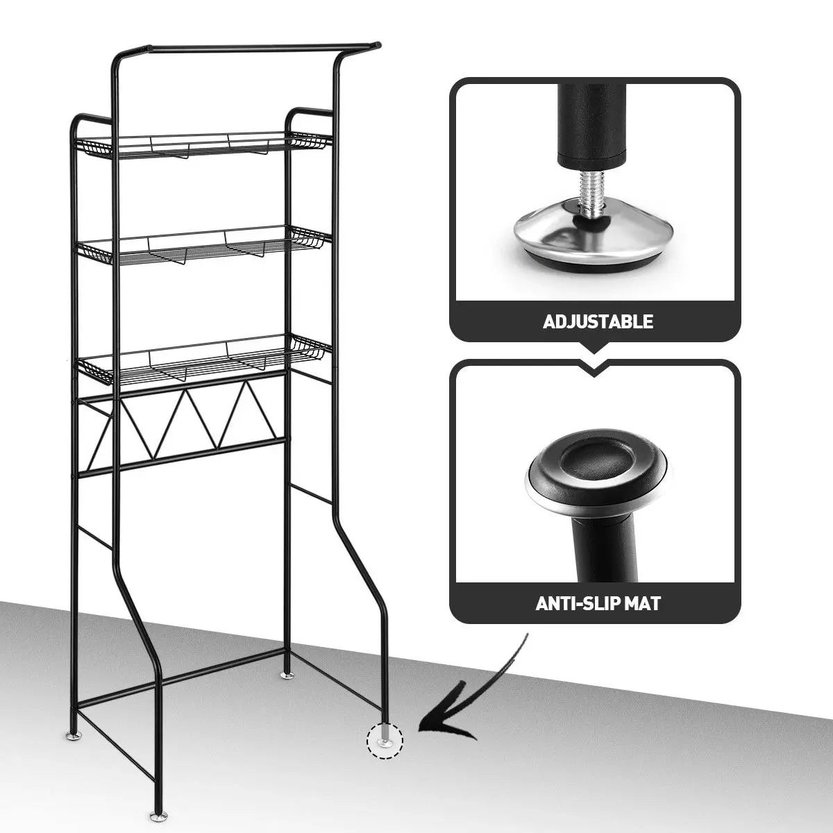 Ausway 3-Tier Steel Freestanding Bathroom Rack Shelves Over Toilet Washer Dryer Shelf Laundry Storage