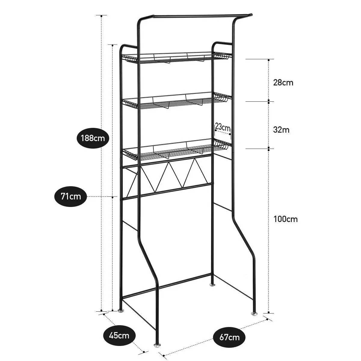 Ausway 3-Tier Steel Freestanding Bathroom Rack Shelves Over Toilet Washer Dryer Shelf Laundry Storage