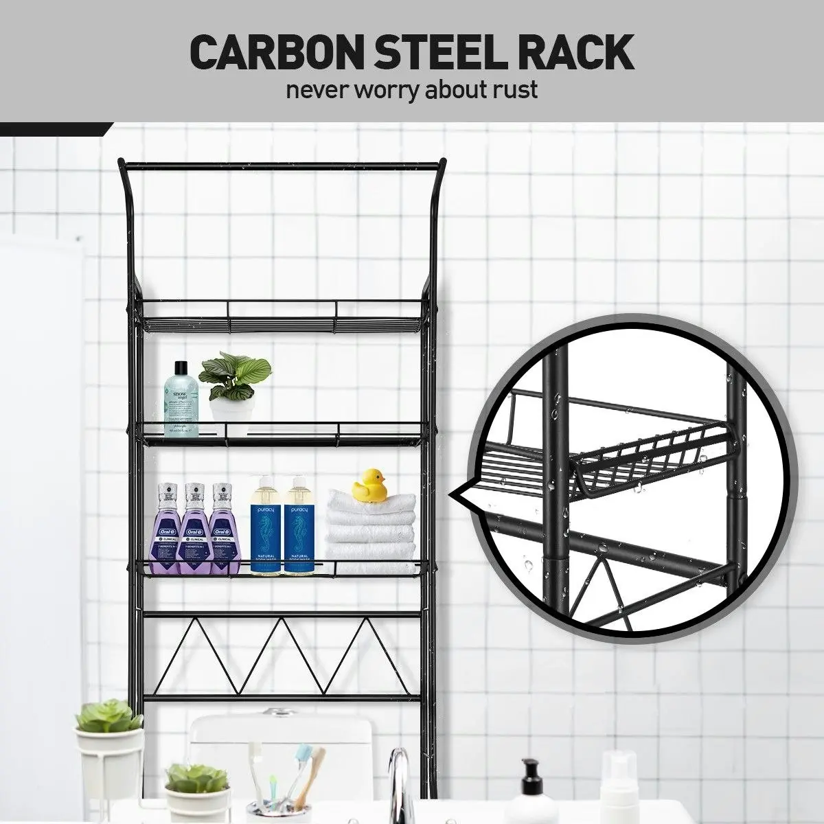 Ausway 3-Tier Steel Freestanding Bathroom Rack Shelves Over Toilet Washer Dryer Shelf Laundry Storage