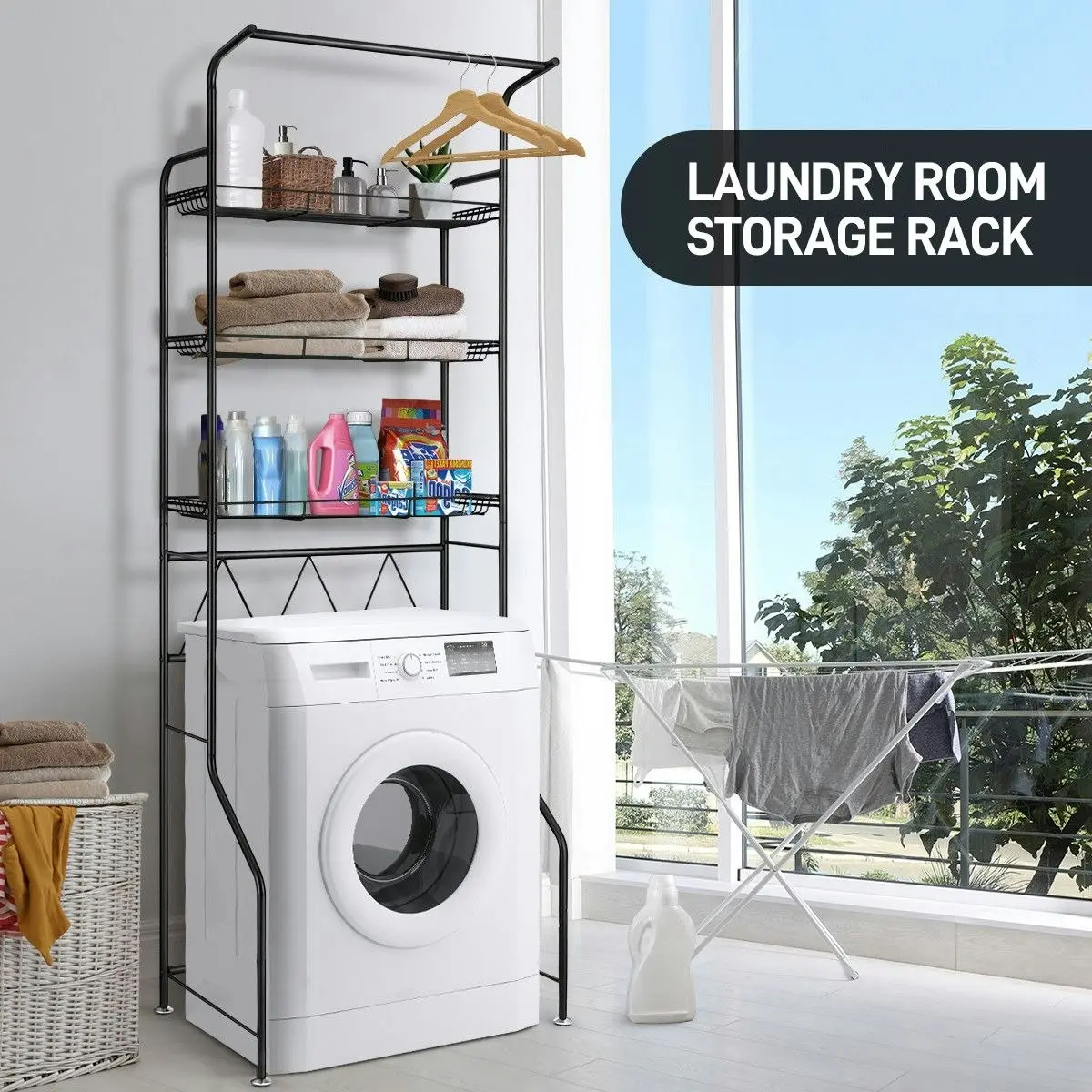 Ausway 3-Tier Steel Freestanding Bathroom Rack Shelves Over Toilet Washer Dryer Shelf Laundry Storage