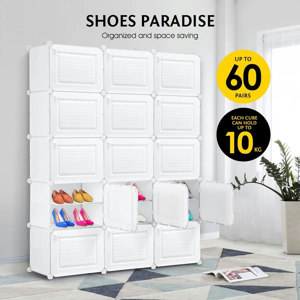 Ausway 60 Pairs Stackable Shoe Storage Box Organiser Cube DIY Shoe Cabinet Rack Shelf 30 Tier White