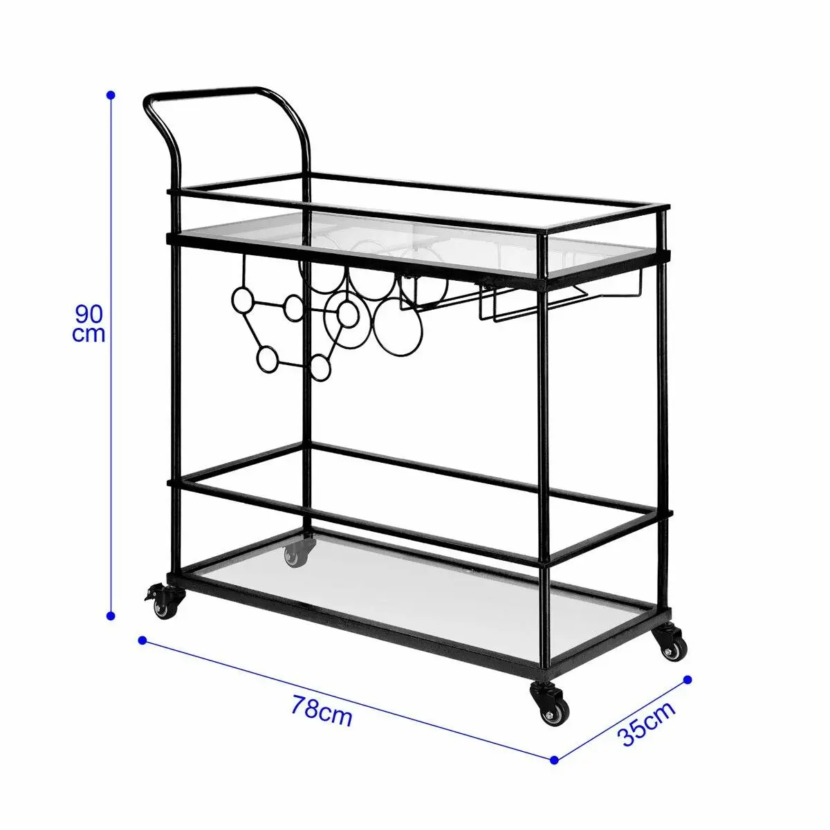 Ausway Bar Cart Black Wine Coffee Trolley Serving Drinks Liquor Tea Cocktail Alcohol Beverage Whiskey Rolling Mobile Bottle Glass Holder Home Storage