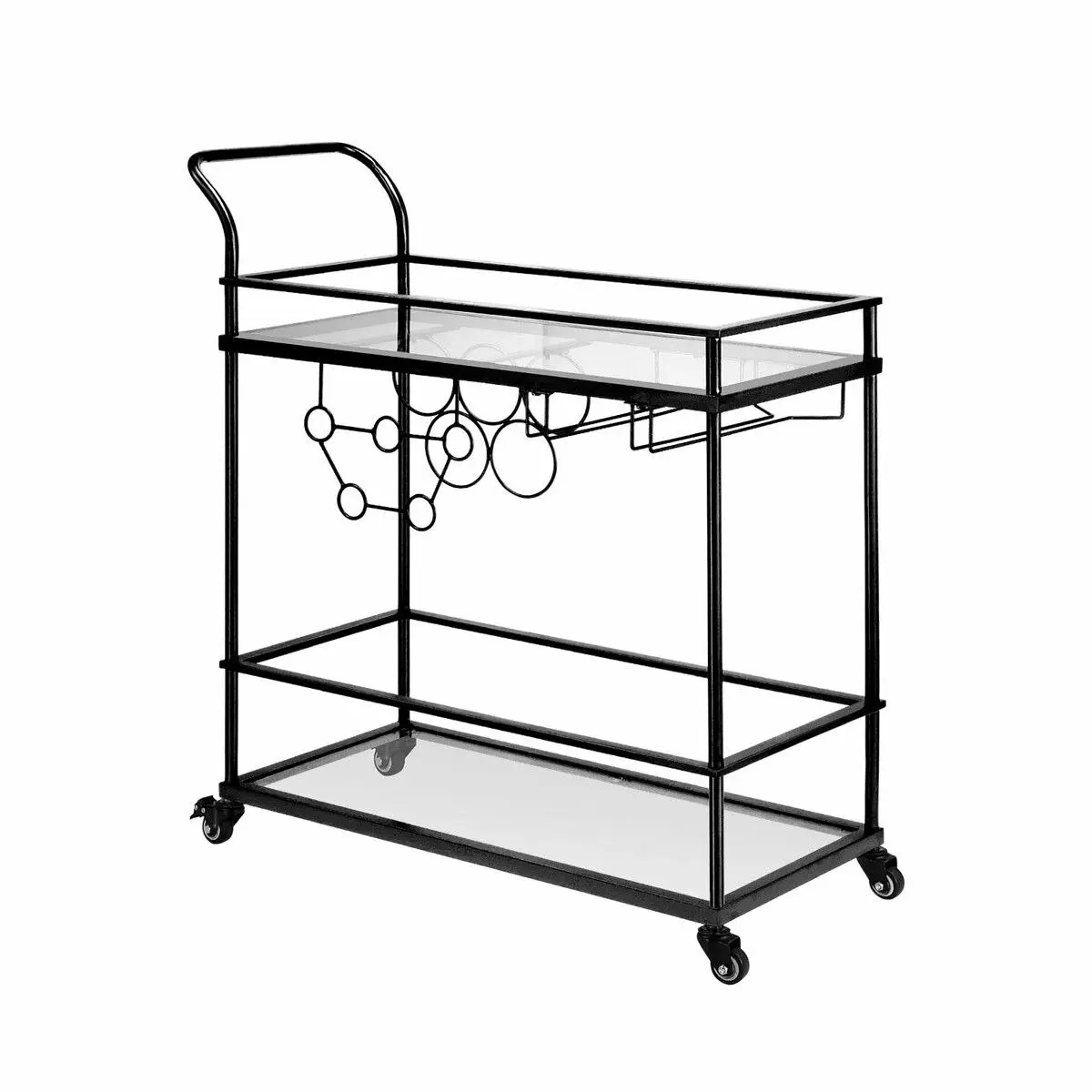 Ausway Bar Cart Black Wine Coffee Trolley Serving Drinks Liquor Tea Cocktail Alcohol Beverage Whiskey Rolling Mobile Bottle Glass Holder Home Storage