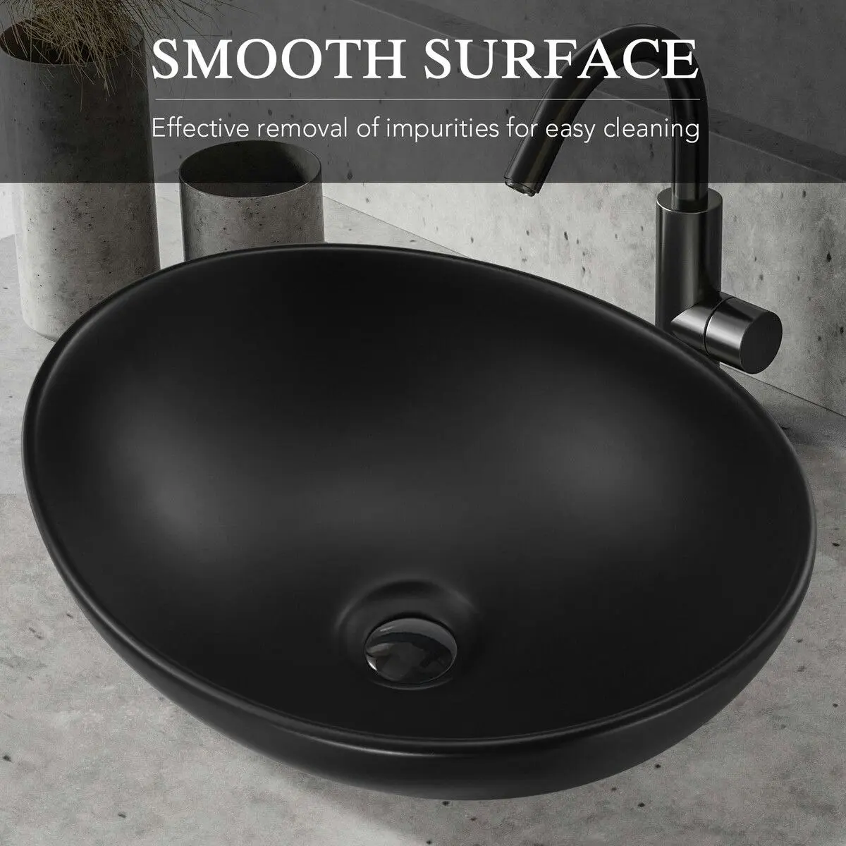 LUXSUITE Black Bathroom Sink Basin Vessel Wash Washing Vanity Bowl Countertop Above Counter Toilet Bath Hand Modern Oval Ceramic