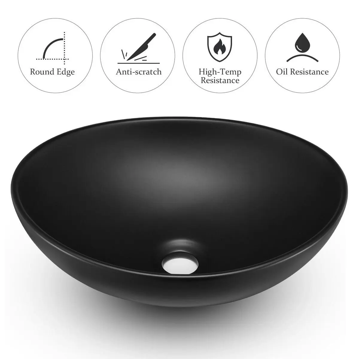 LUXSUITE Black Bathroom Sink Basin Vessel Wash Washing Vanity Bowl Countertop Above Counter Toilet Bath Hand Modern Oval Ceramic