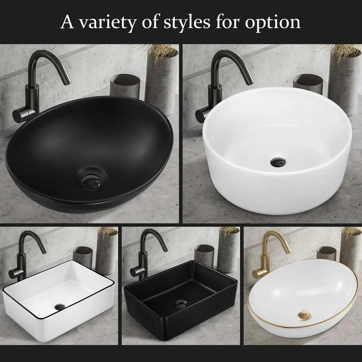 LUXSUITE Black Bathroom Sink Basin Vessel Wash Washing Vanity Bowl Countertop Above Counter Toilet Bath Hand Modern Oval Ceramic