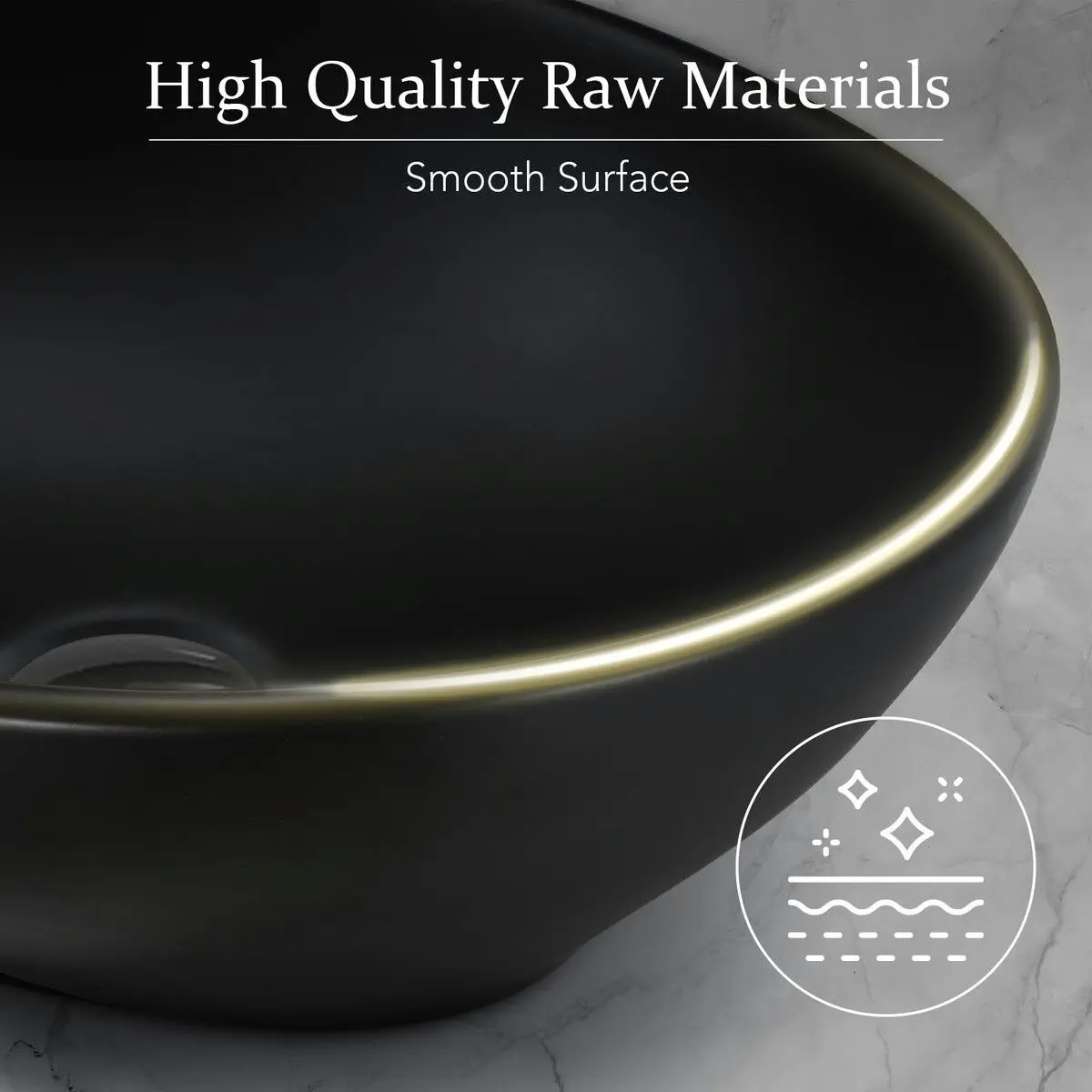 LUXSUITE Black Bathroom Sink Basin Vessel Wash Washing Vanity Bowl Countertop Above Counter Toilet Bath Hand Modern Oval Ceramic