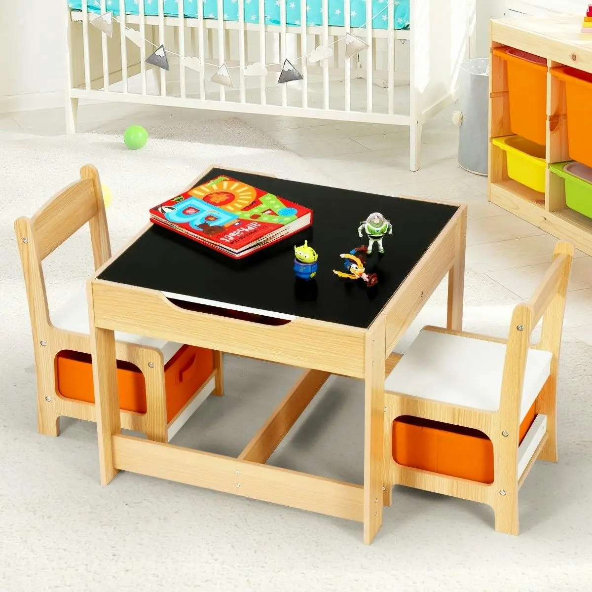 Kidbot  3-Piece Kids Table and Chair Set Multifunctional Activity Play Toys Storage Bins