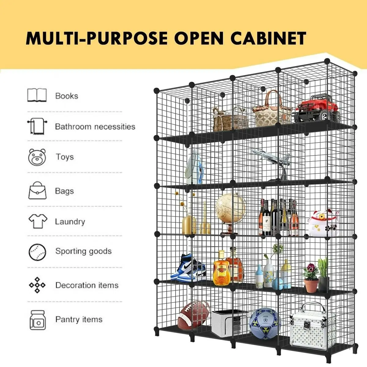 Ausway Metal Wire Cube Storage DIY 20 Cubes Modular Storage Shelf Closet Black