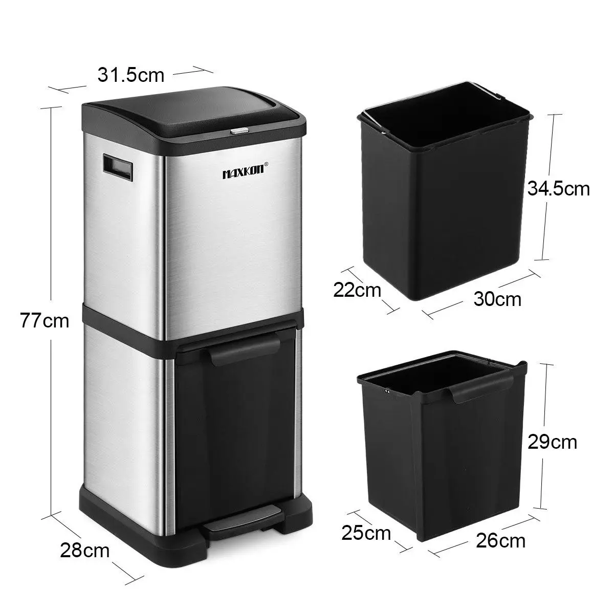 Maxkon 34L Two Layer Press Top Dustbin Kitchen Waste Pedal Bin Garbage Trash Can