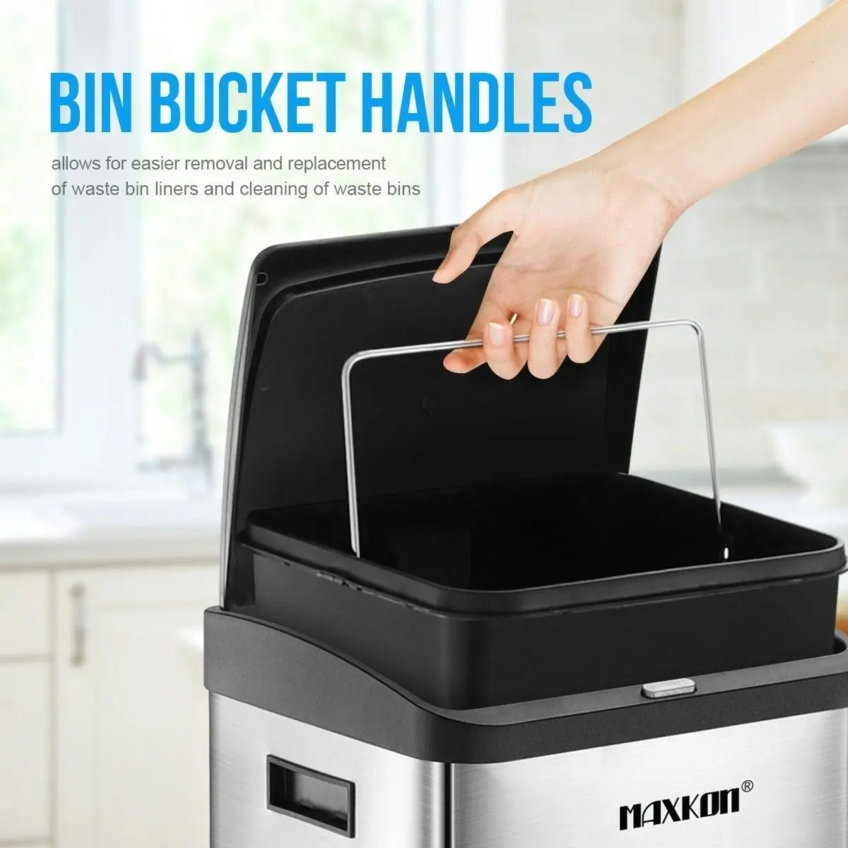 Maxkon 34L Two Layer Press Top Dustbin Kitchen Waste Pedal Bin Garbage Trash Can