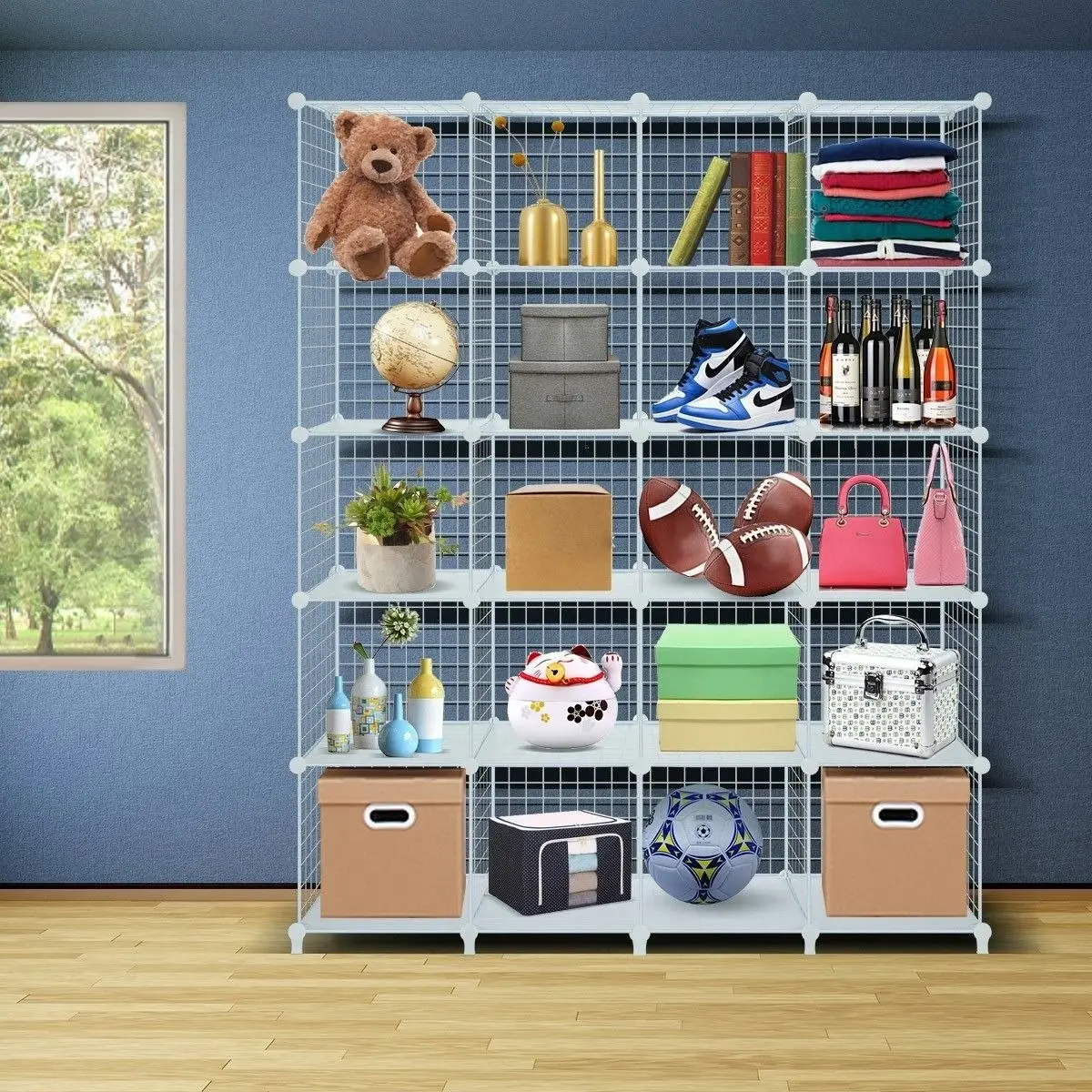 Ausway 20 Cubes Metal Wire Grid Storage Shelf Modular Organizer DIY Storage Rack White