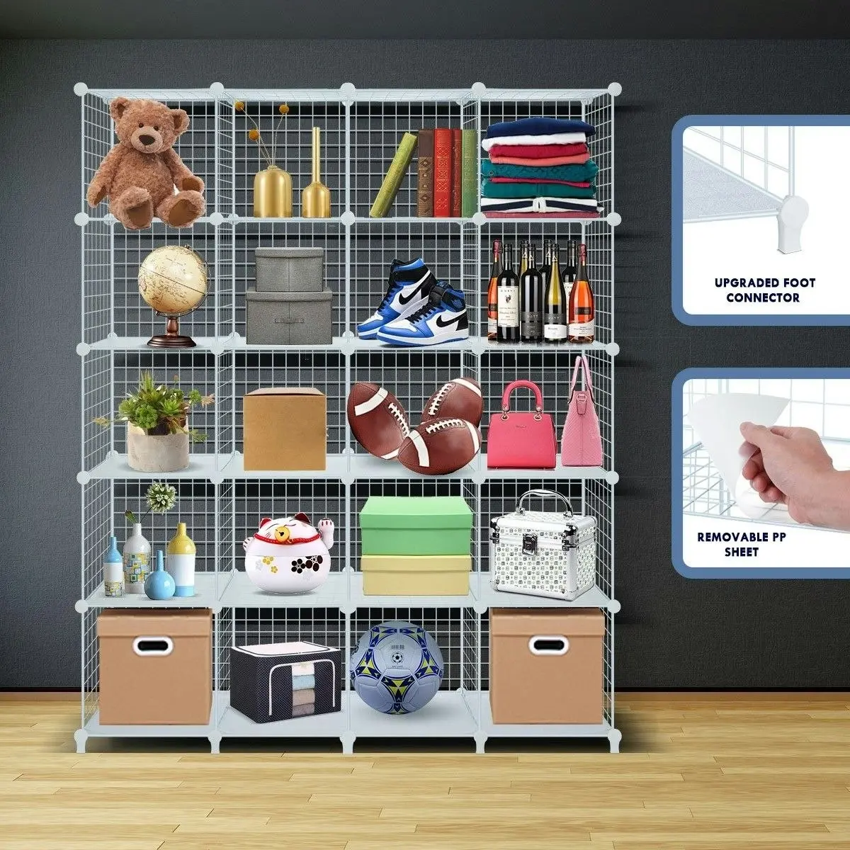 Ausway 20 Cubes Metal Wire Grid Storage Shelf Modular Organizer DIY Storage Rack White