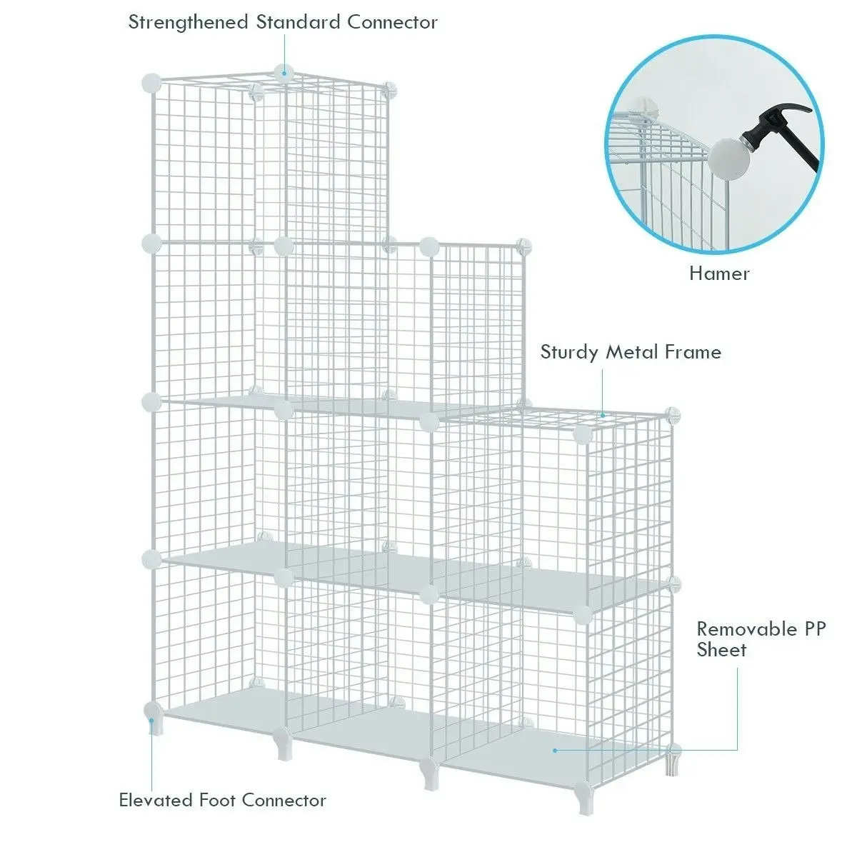 Ausway 16 Cubes Wire Storage Shelf Cabinet DIY Metal Modular Organizer Rack White