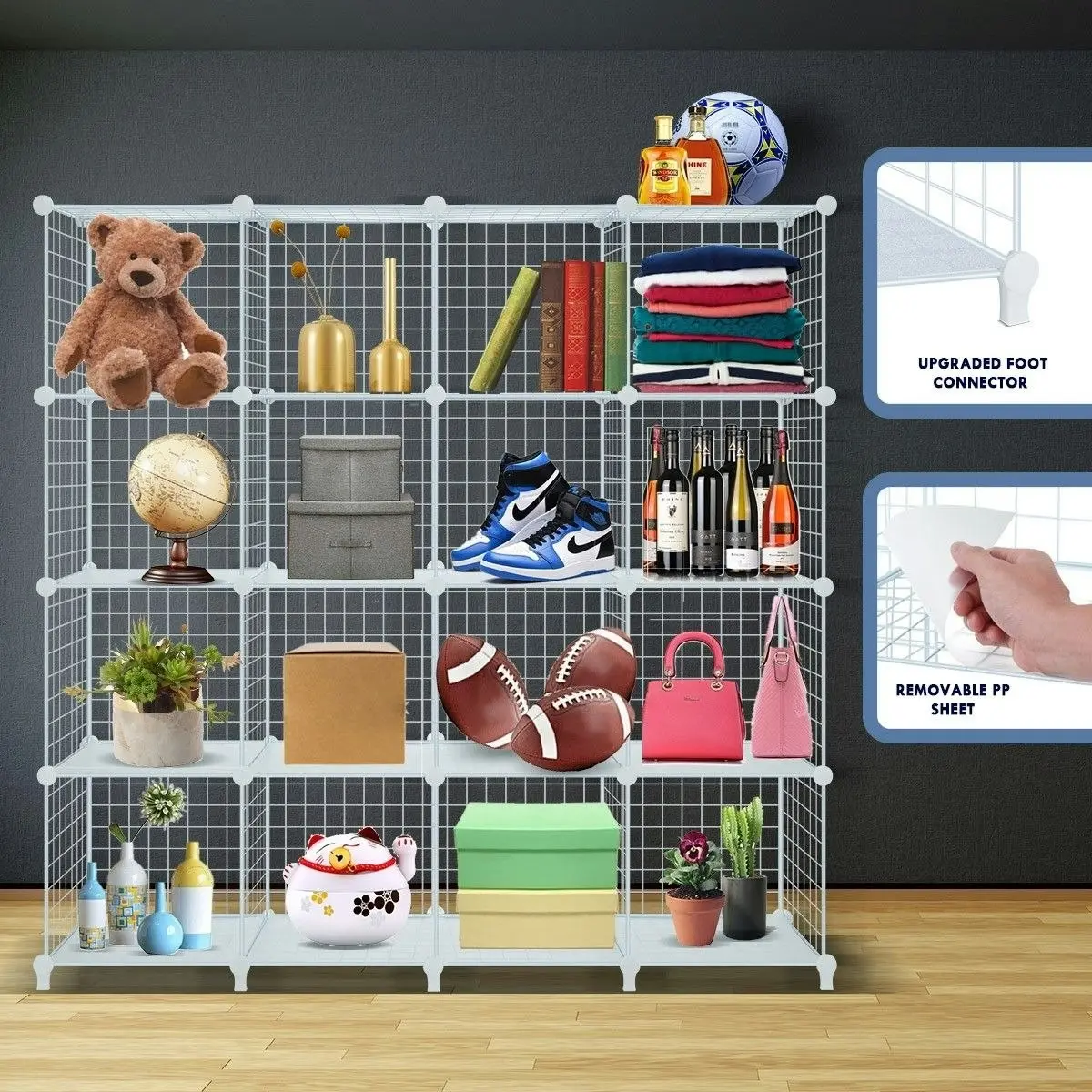 Ausway 16 Cubes Wire Storage Shelf Cabinet DIY Metal Modular Organizer Rack White