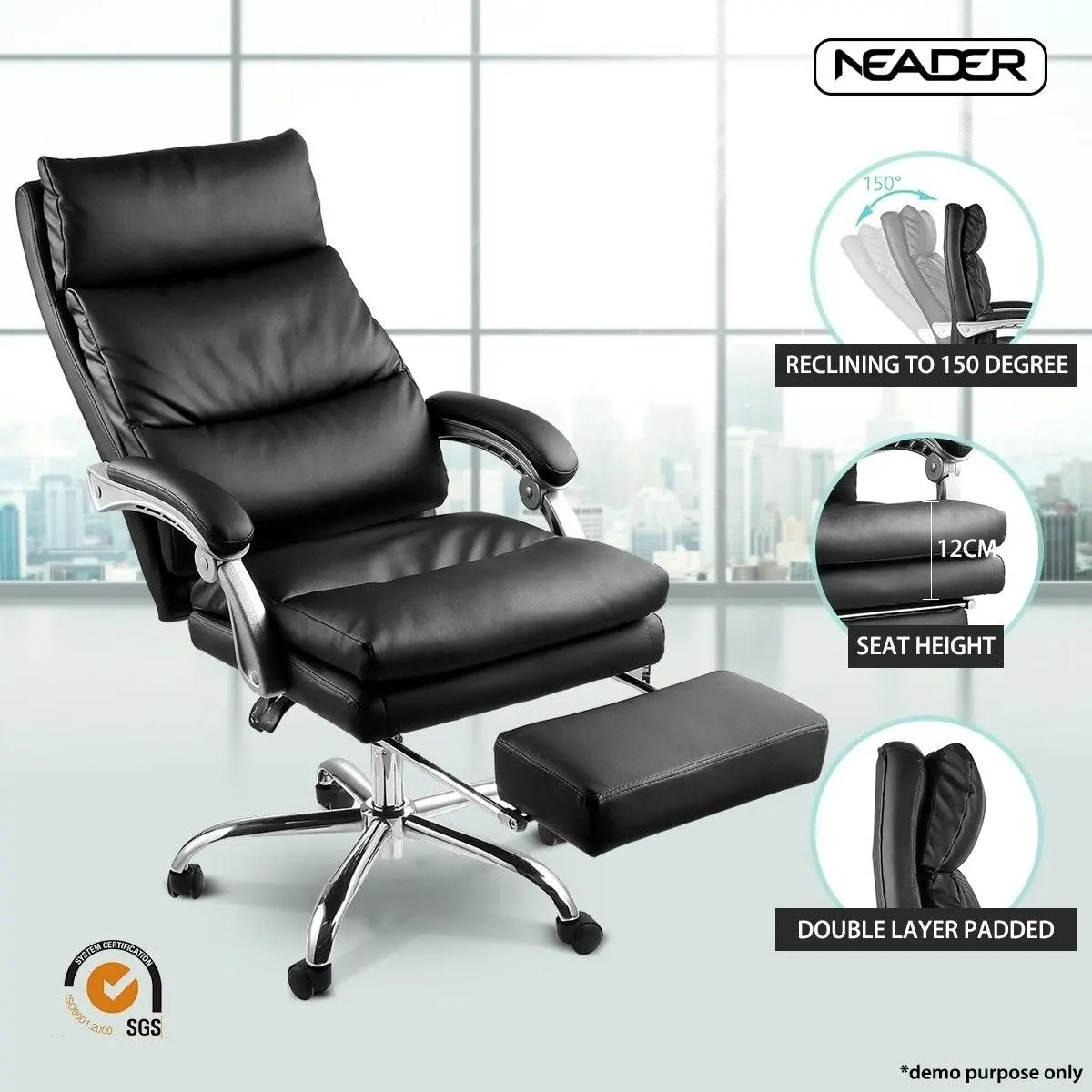 Neader Deluxe Adjustable Ergonomic PU Leather Office Chair with Footrest