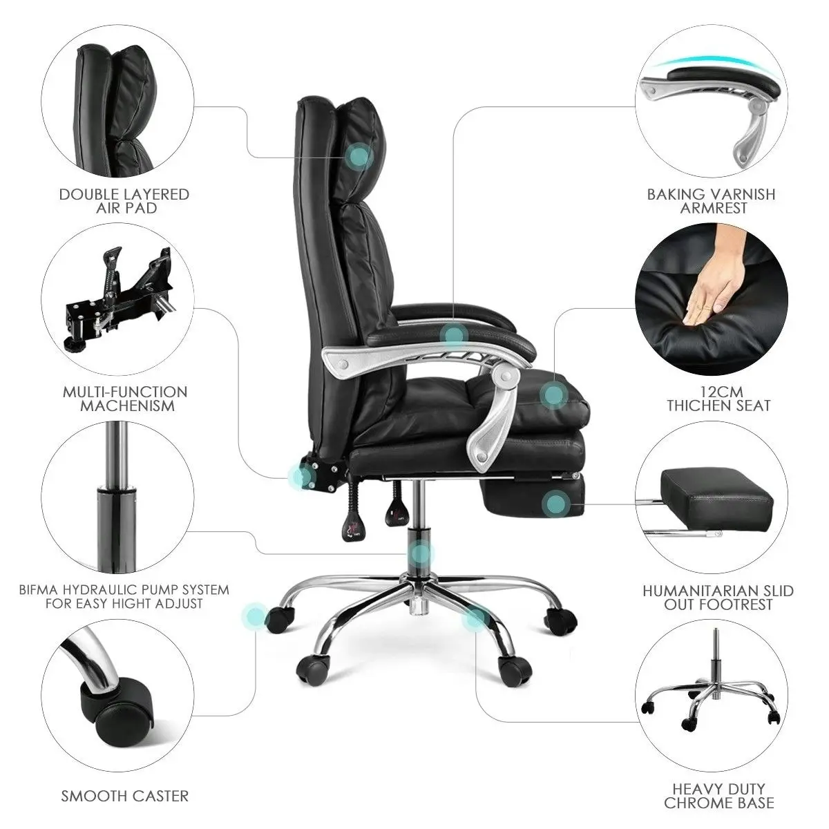 Neader Deluxe Adjustable Ergonomic PU Leather Office Chair with Footrest