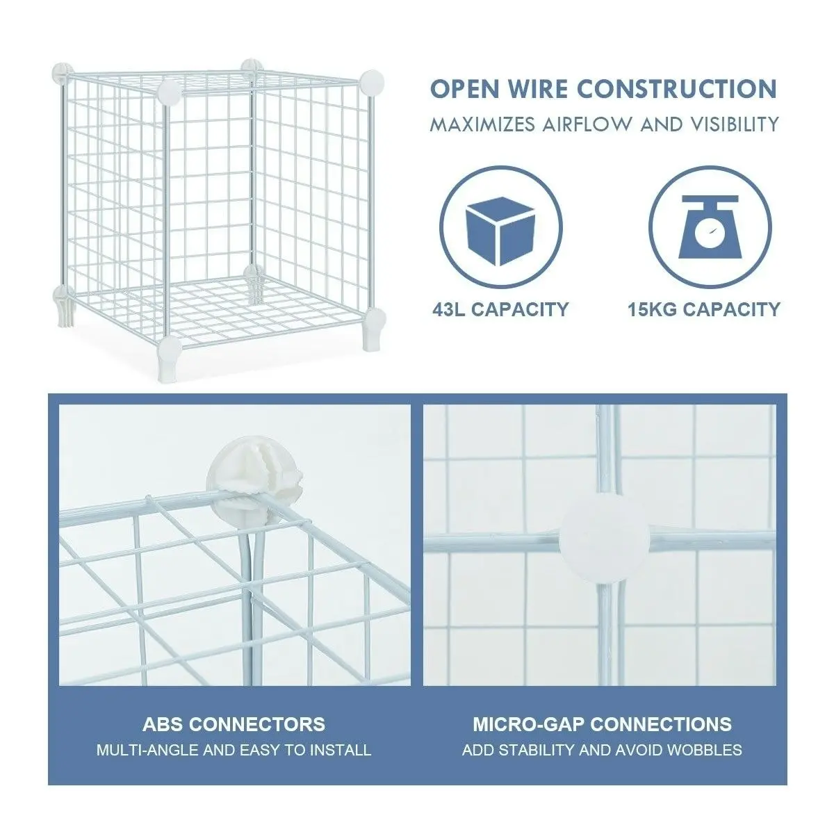 Ausway 25 Cubes Grid Wire Storage Shelf Cabinet DIY Metal Modular Organizer Rack White