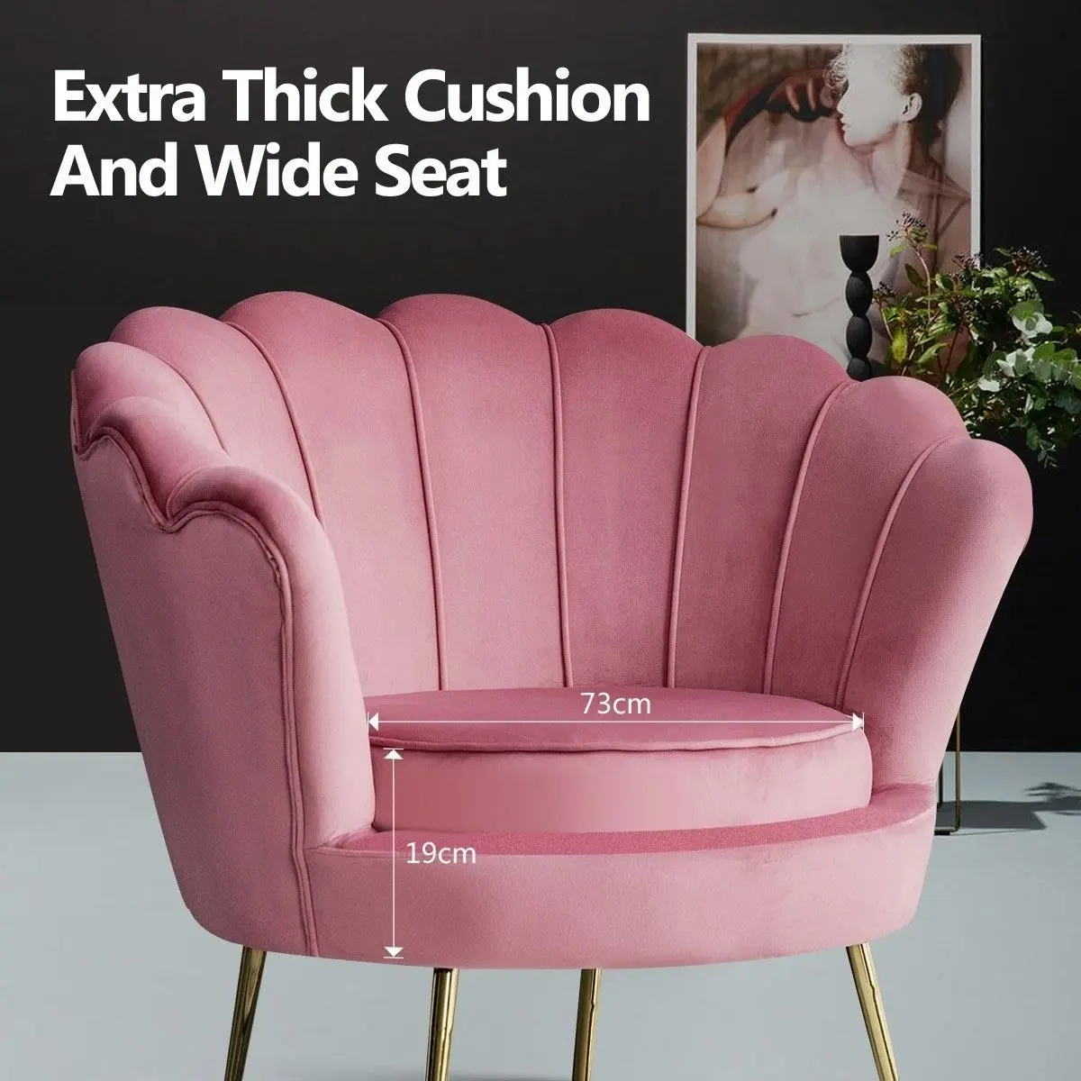 Ausway Upholstered Velvet Accent Armchair Lounge Chair Soft Single Sofa Dining Chair Pink