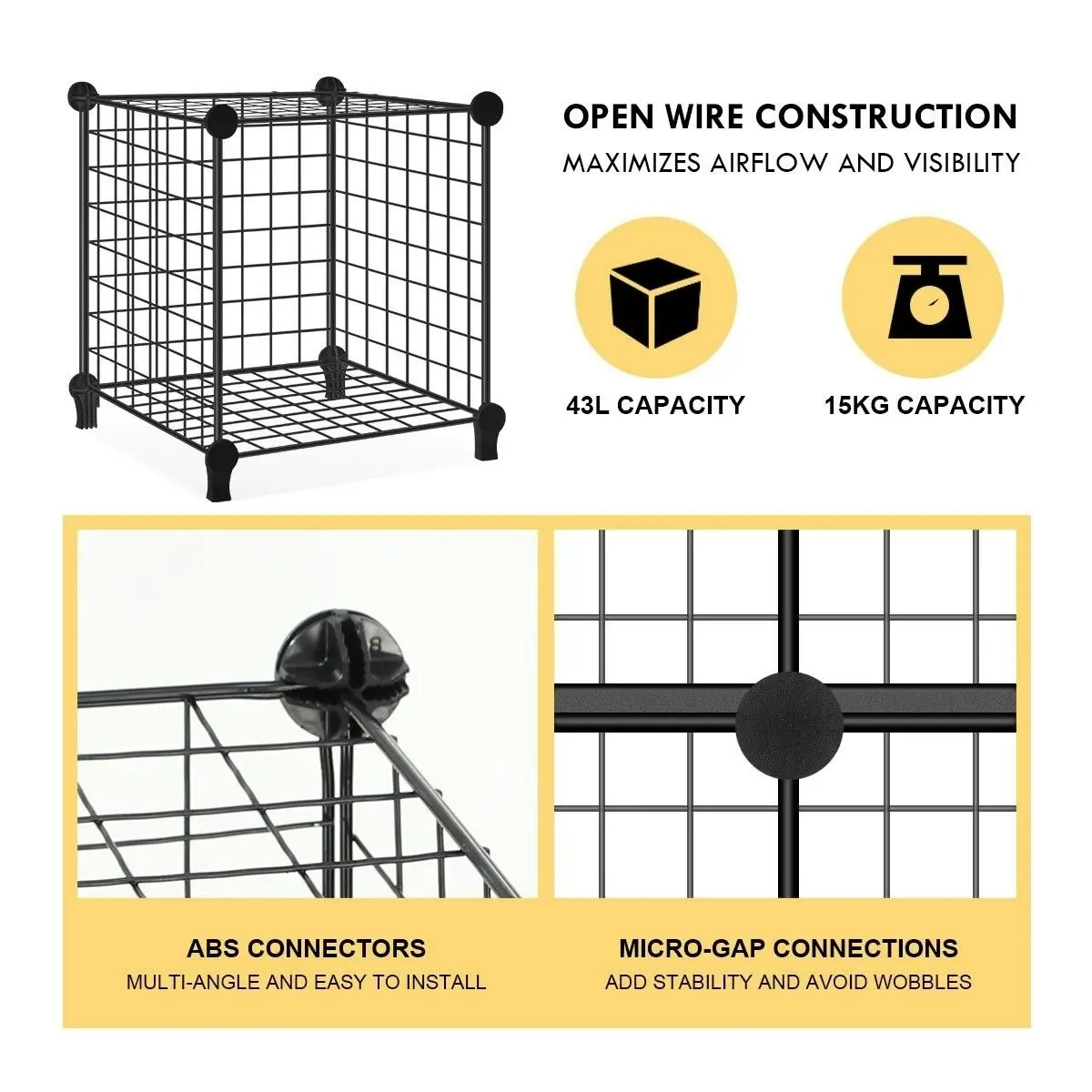 Ausway Metal Wire 25-Cube Storage Grid Organizer DIY Modular Cabinet for Toys Books Clothes Black