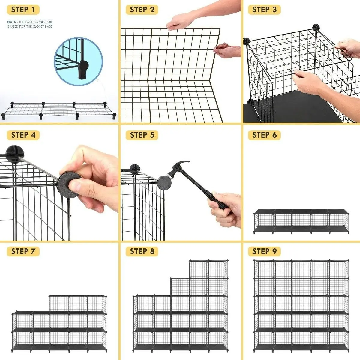 Ausway Metal Wire 25-Cube Storage Grid Organizer DIY Modular Cabinet for Toys Books Clothes Black