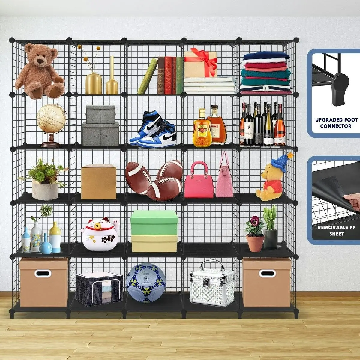 Ausway Metal Wire 25-Cube Storage Grid Organizer DIY Modular Cabinet for Toys Books Clothes Black