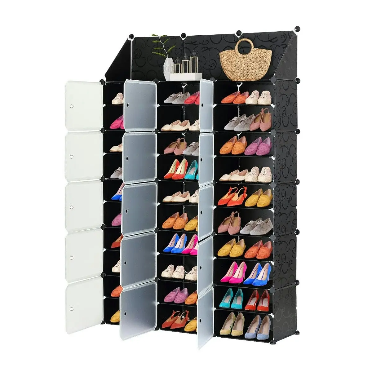 Ausway 60 Pairs Stackable Shoe Storage Box Organiser Cube DIY Shoe Cabinet Rack Shelf 30 Tier Black