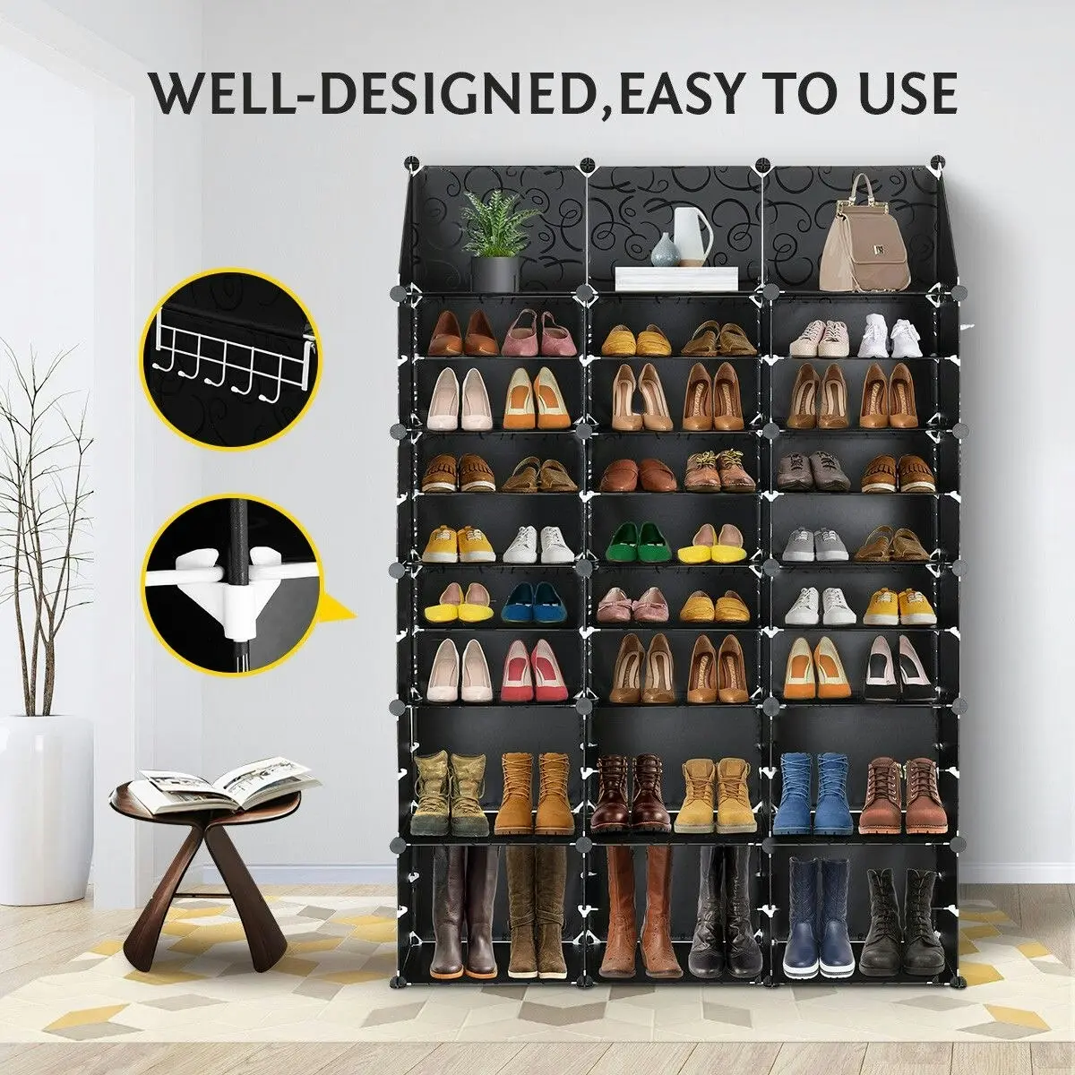 Ausway 60 Pairs Stackable Shoe Storage Box Organiser Cube DIY Shoe Cabinet Rack Shelf 30 Tier Black