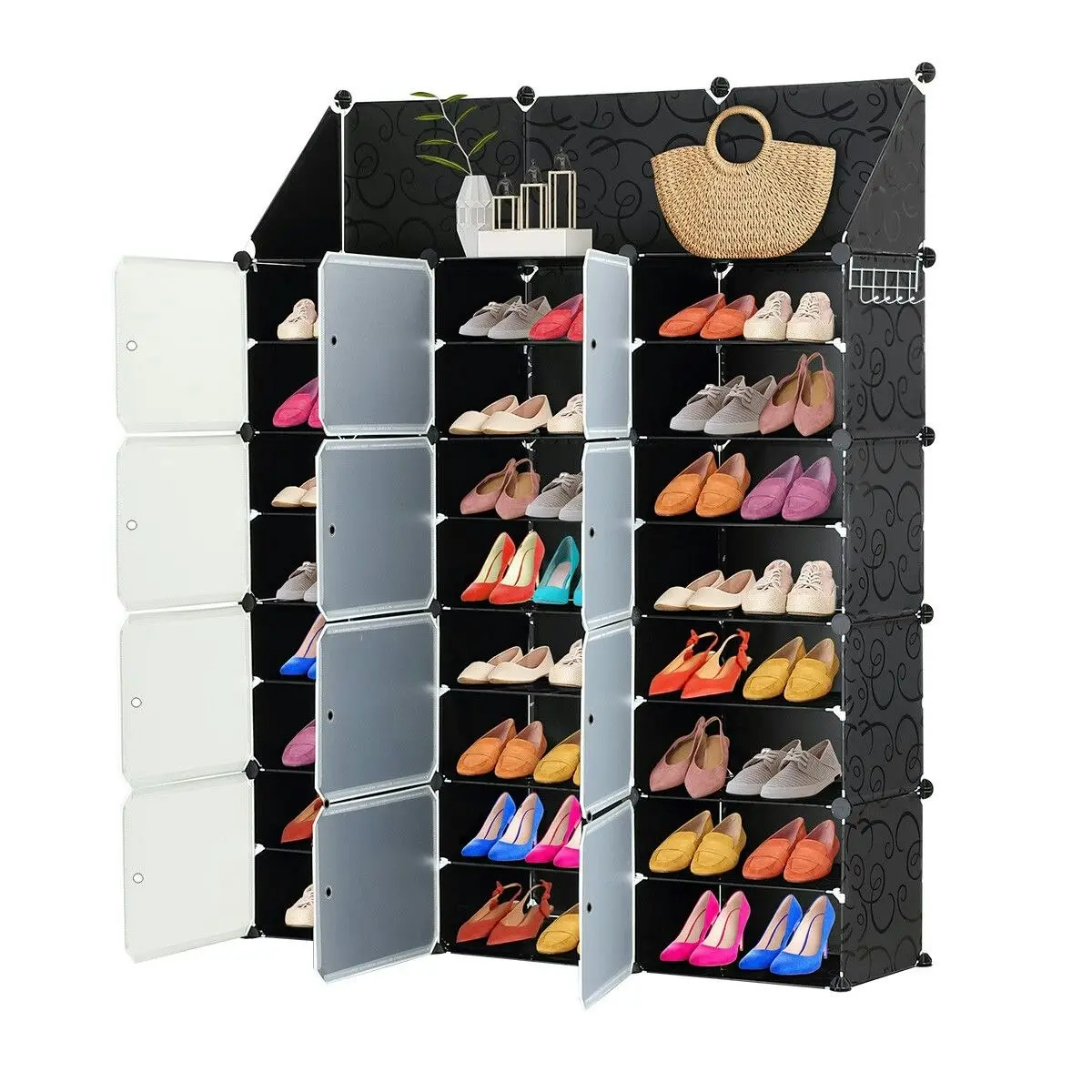 Ausway 48 Pairs Stackable Shoe Storage Box Organiser Cube DIY Shoe Cabinet Rack Shelf 24 Tier Black