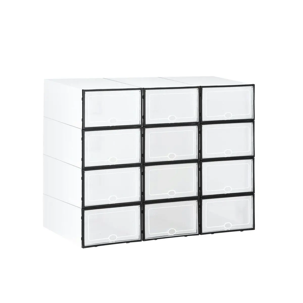 Ausway 12PCS Plastic Shoe Display Cases Stackable Storage Organiser Box White