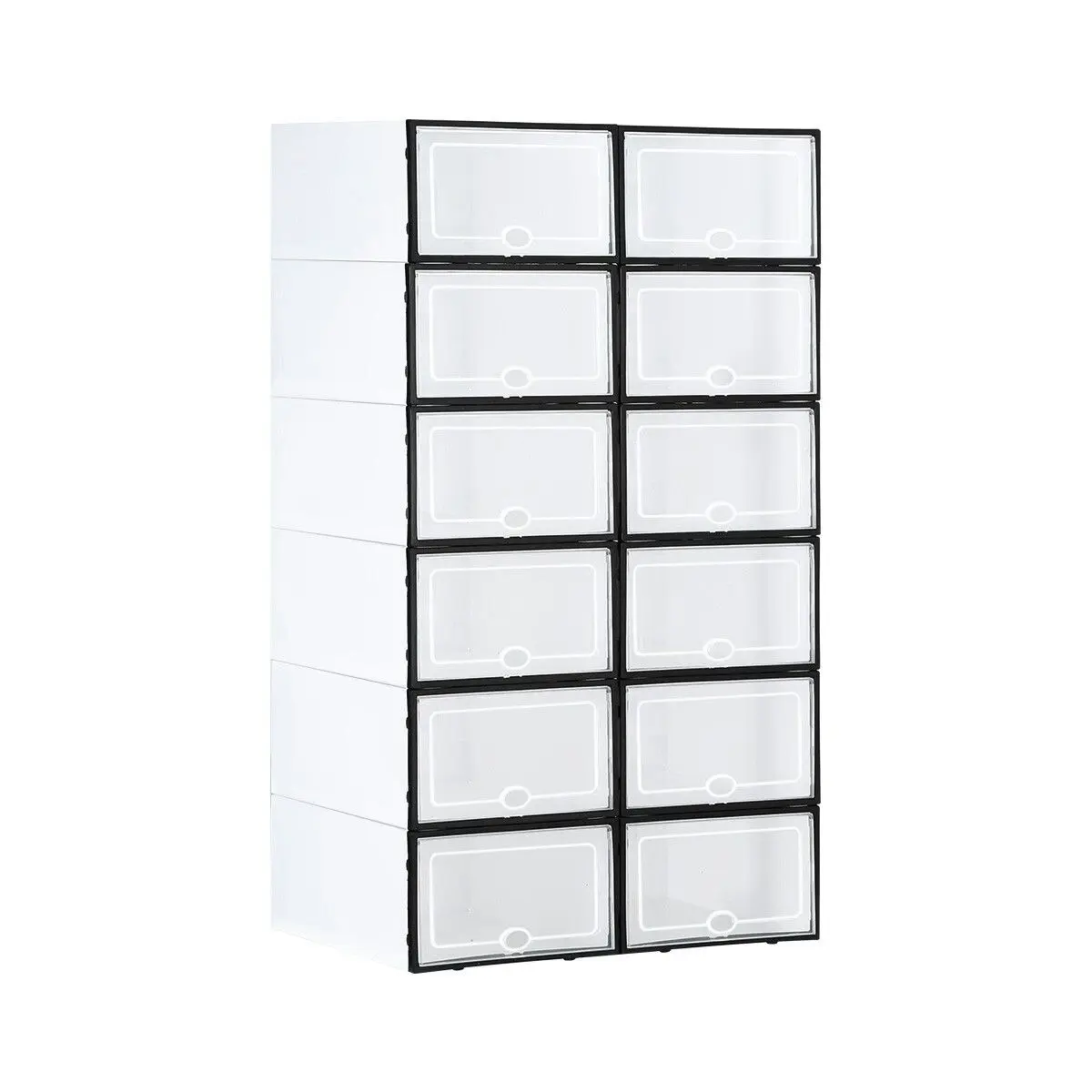 Ausway 12PCS Plastic Shoe Display Cases Stackable Storage Organiser Box White