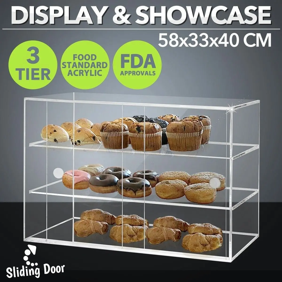 Ausway Acrylic Bakery Cake Display Cabinet Donuts Cupcake Pastries 3-Tier Large 5mm Thick