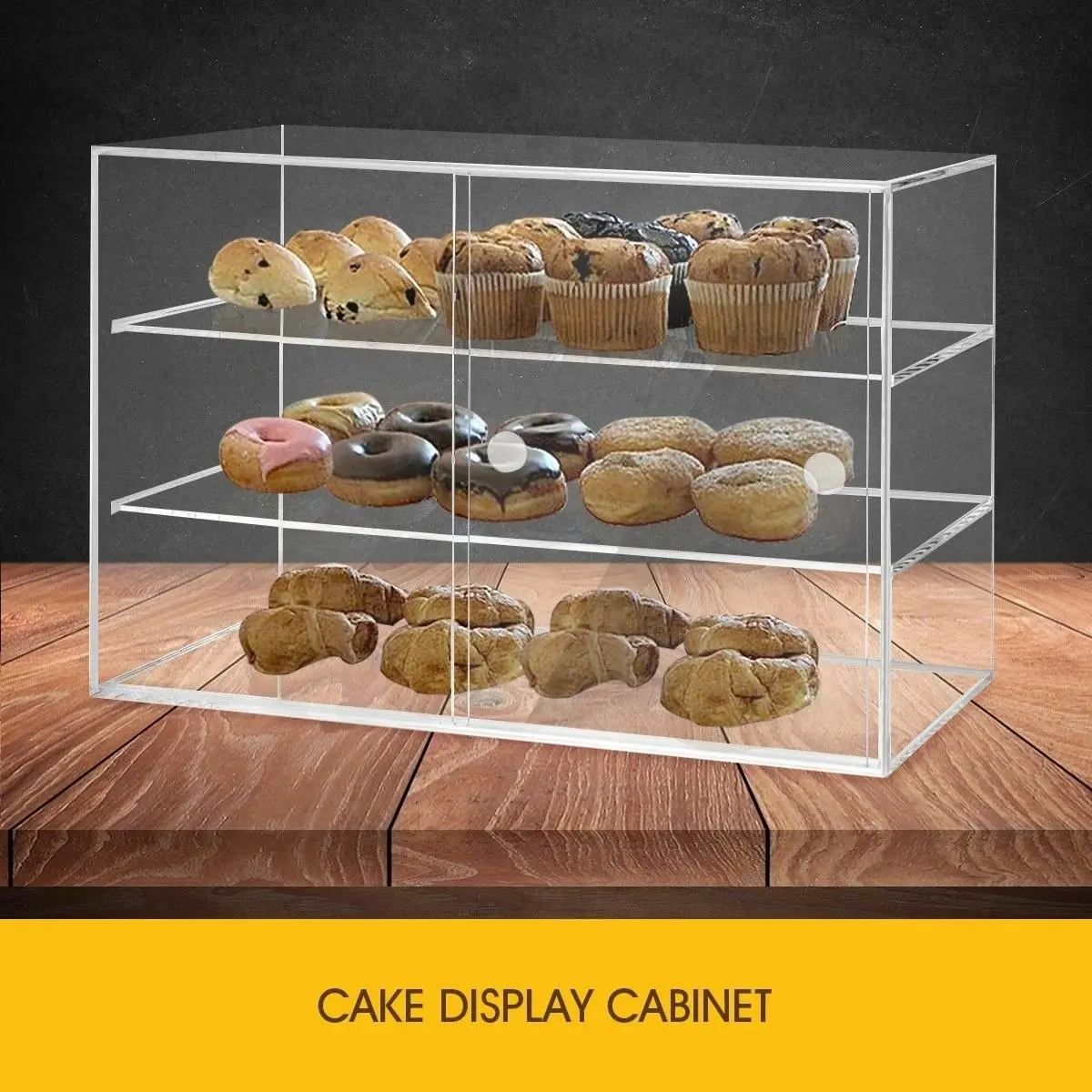 Ausway Acrylic Bakery Cake Display Cabinet Donuts Cupcake Pastries 3-Tier Large 5mm Thick