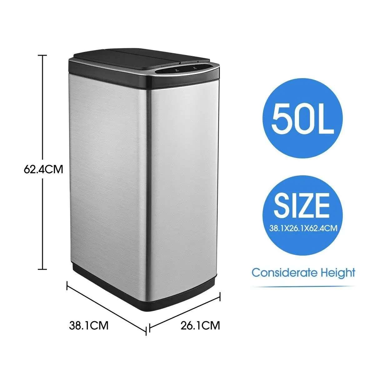 Maxkon 50L Smart Bin Kitchen Rubbish Bin Trash Waste Recycling Bin with Infrared Motion Sensor