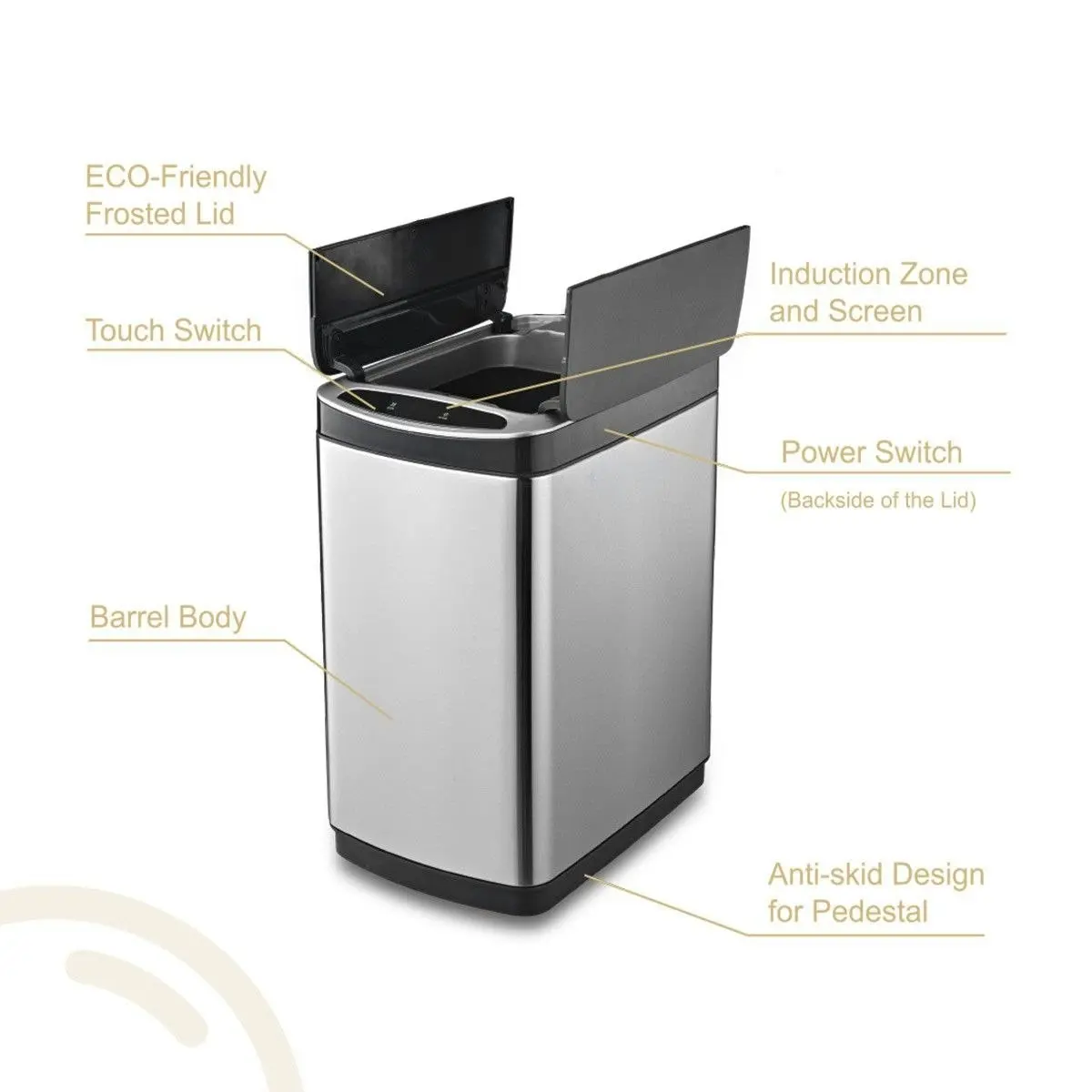 Maxkon 50L Smart Bin Kitchen Rubbish Bin Trash Waste Recycling Bin with Infrared Motion Sensor