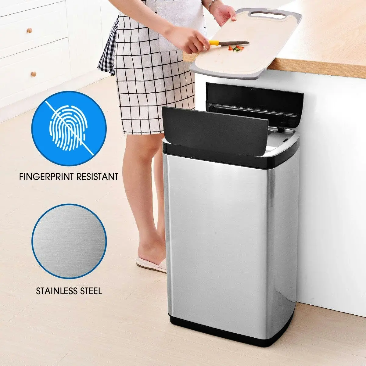 Maxkon 50L Smart Bin Kitchen Rubbish Bin Trash Waste Recycling Bin with Infrared Motion Sensor