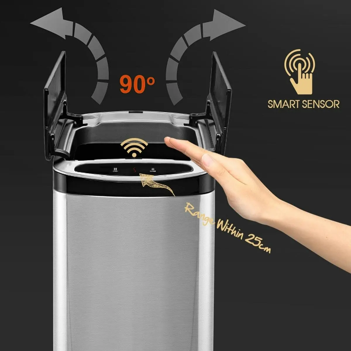 Maxkon 50L Smart Bin Kitchen Rubbish Bin Trash Waste Recycling Bin with Infrared Motion Sensor