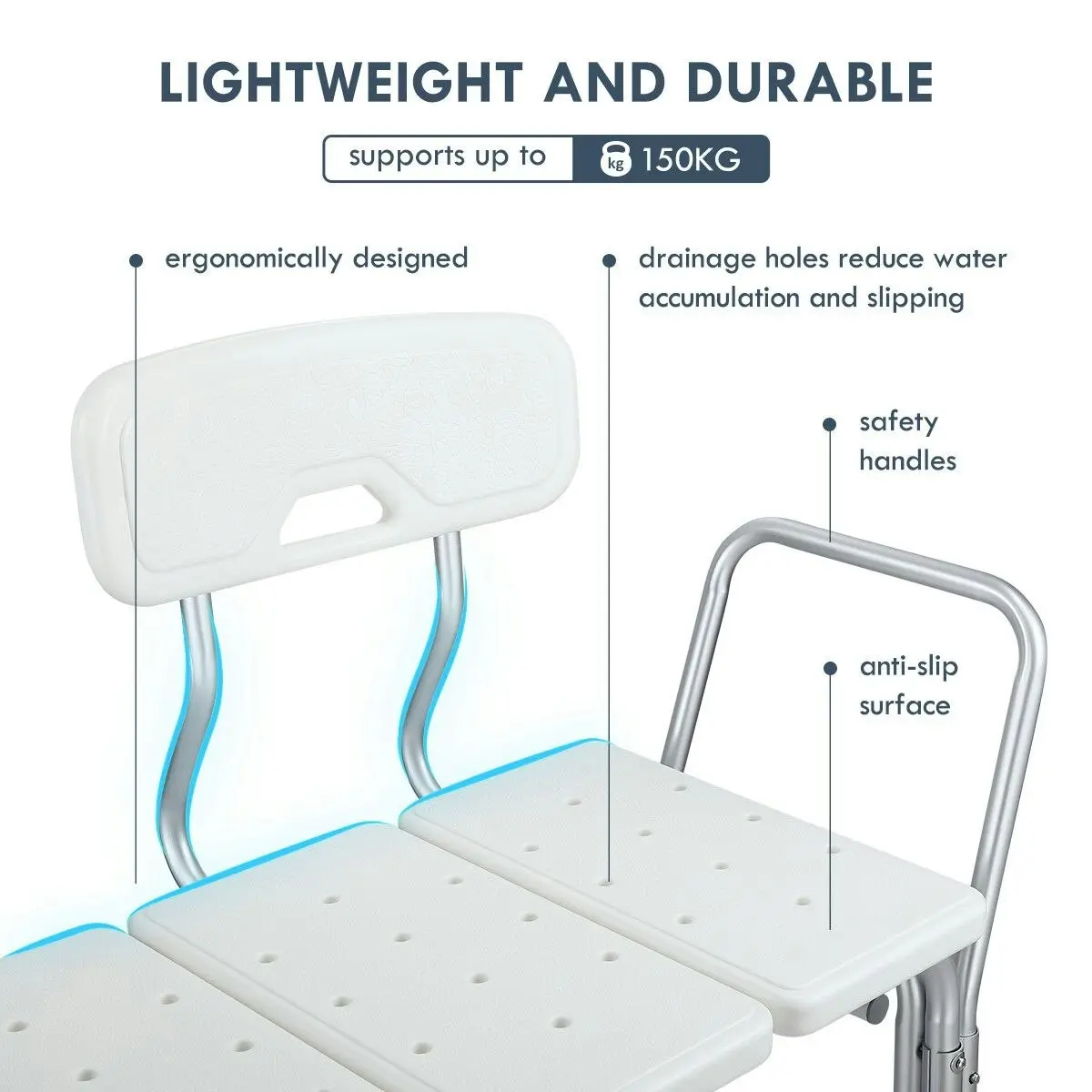 Ausway Medical Tub Transfer Bench Adjustable Shower Bath Seat Stool with Armrest and Back