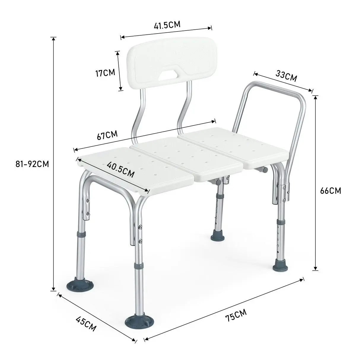 Ausway Medical Tub Transfer Bench Adjustable Shower Bath Seat Stool with Armrest and Back