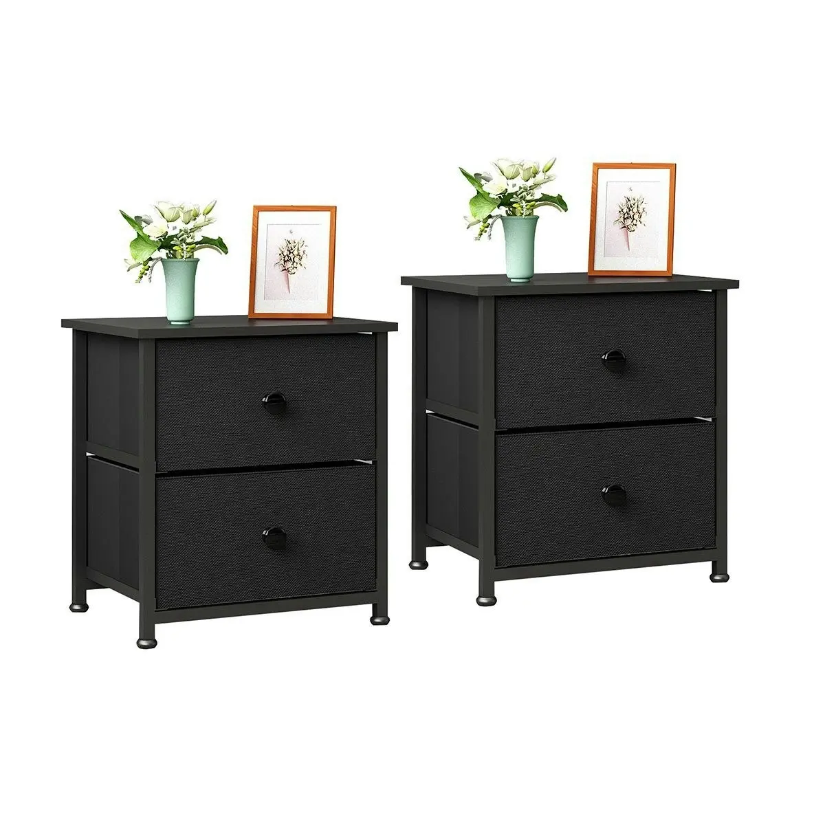 Ausway 2PCS Bedside Table Chest of 2 Drawers Bedroom Furniture Side Lamp Dresser Nightstand Black Sofa End Living Room Cabinet