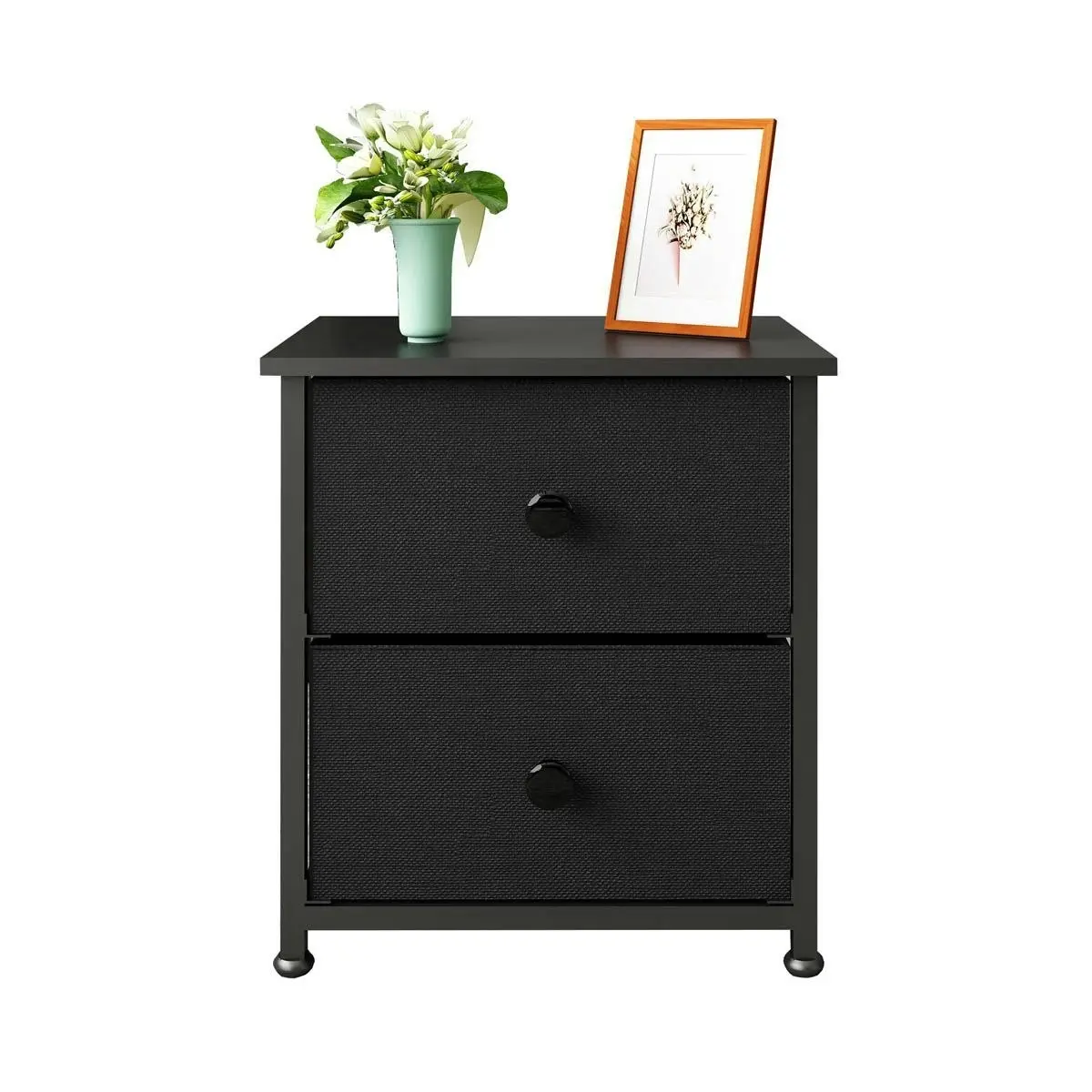 Ausway 2PCS Bedside Table Chest of 2 Drawers Bedroom Furniture Side Lamp Dresser Nightstand Black Sofa End Living Room Cabinet