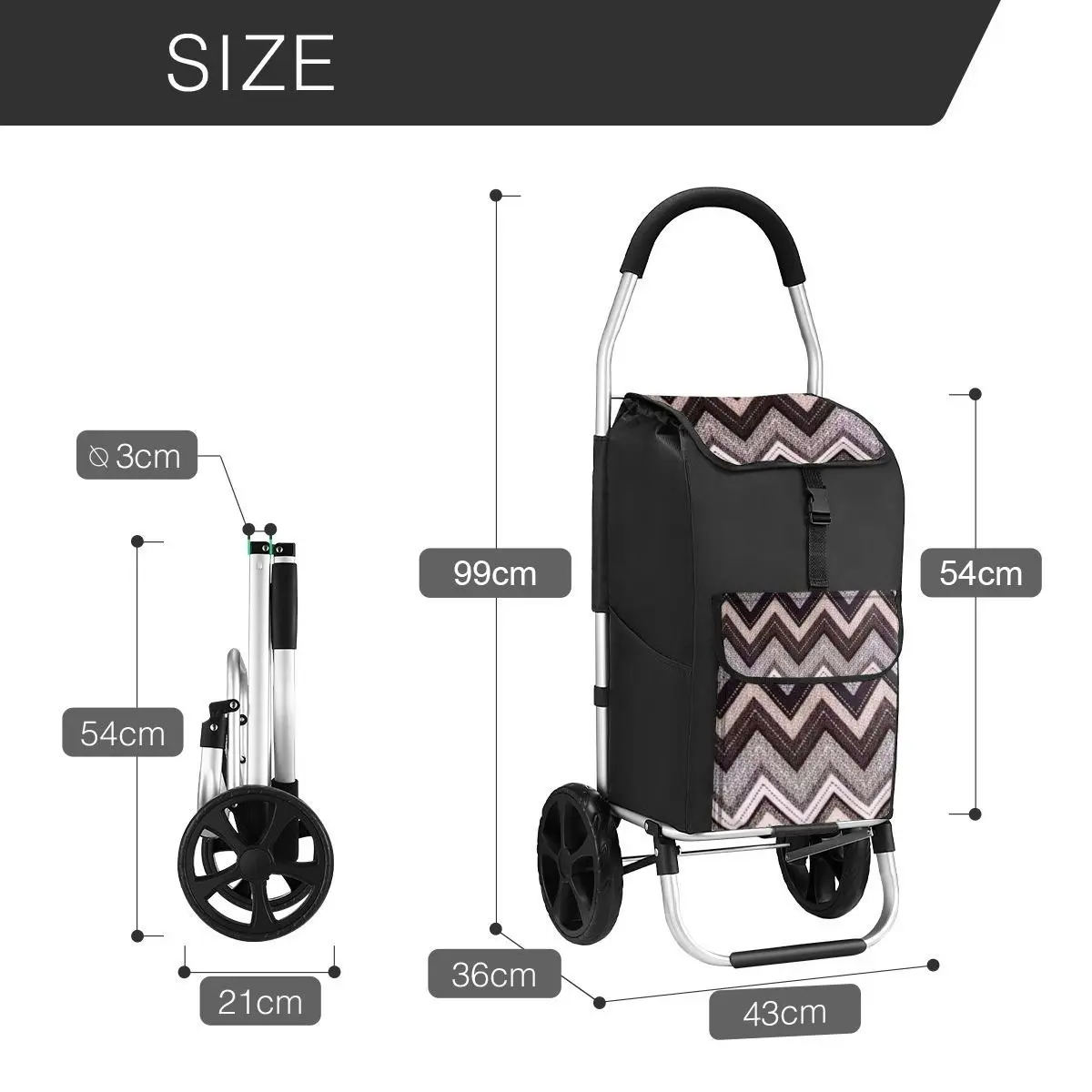 Ausway Foldable Aluminium Shopping Trolley with Bags Dolly Grocery Cart on Wheels Black