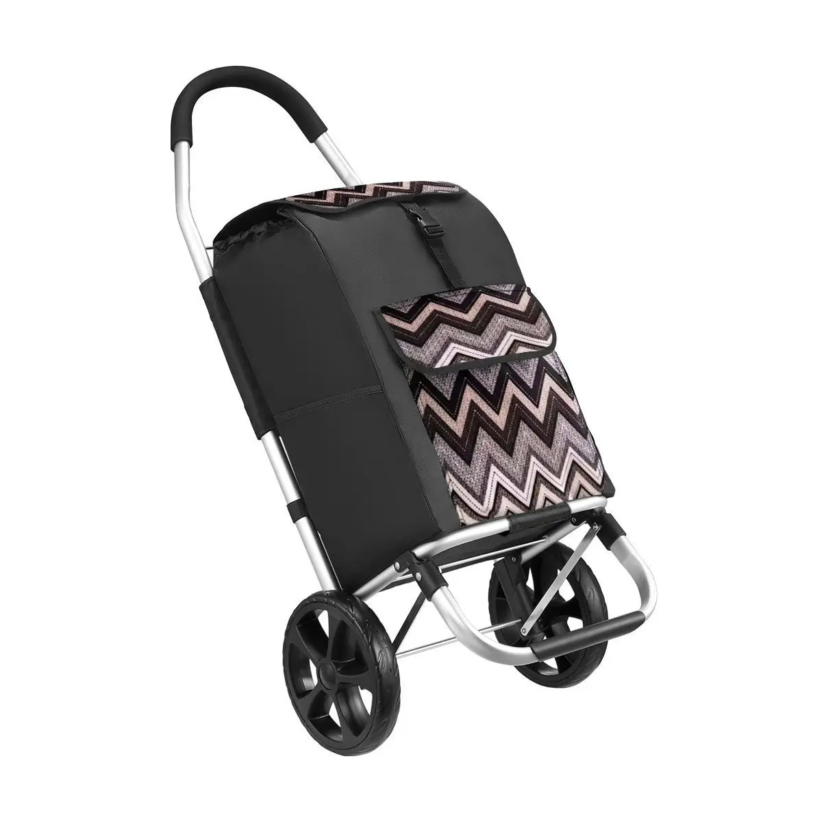 Ausway Foldable Aluminium Shopping Trolley with Bags Dolly Grocery Cart on Wheels Black